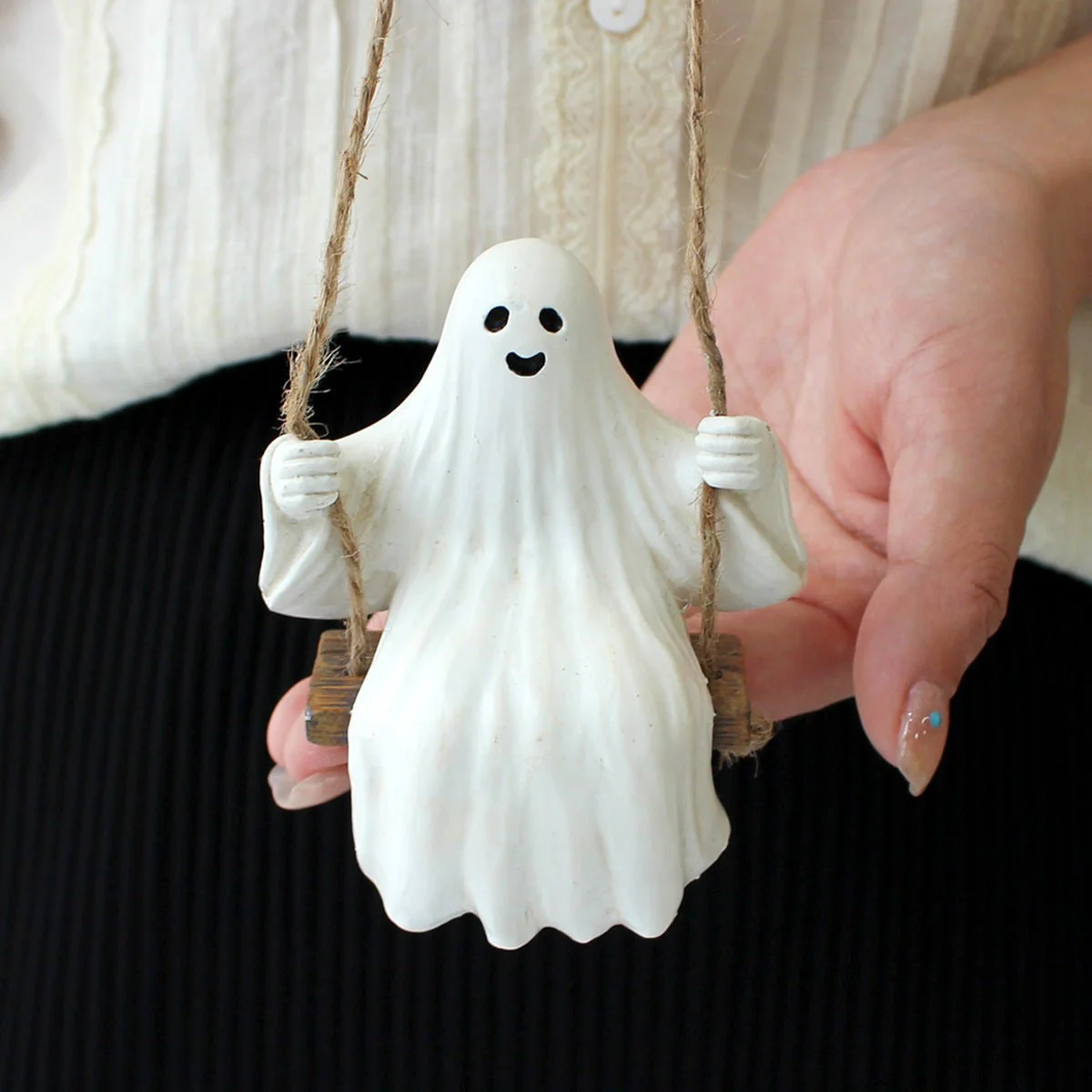 Cute Ghost on Swing Halloween Decoration - Image 2