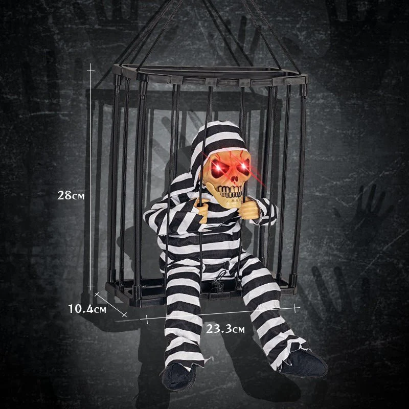 Halloween Skeleton Prisoner in Cage, Motion Acticated - Image 2