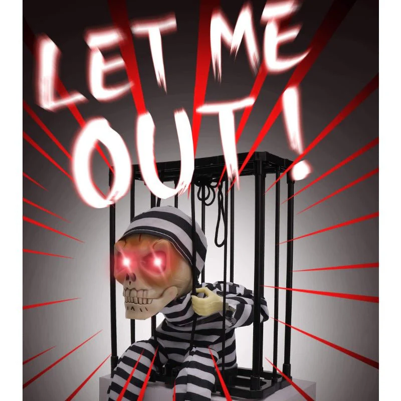 Halloween Skeleton Prisoner in Cage, Motion Acticated - Image 3
