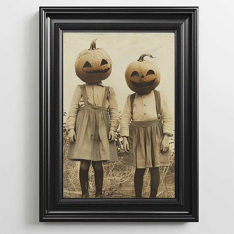 Pumpkin Head Kids, Halloween Poster, Wall Decor. Unframed